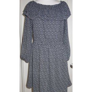 MICHAEL KORS Off The Shoulder Black White Lined Ruffled Dress Size Large $155